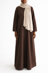 Women's Cocoa Brown Linen Henley Abaya