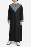 Boy's Black Kufiya Embroidered Thobe
