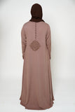Heather Sand Button Back Embroidered Abaya
