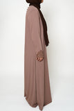 Heather Sand Button Back Embroidered Abaya