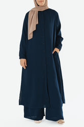 Navy Long Button-Down Tunic