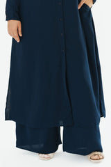 Navy Wide Leg Slip-On Pants