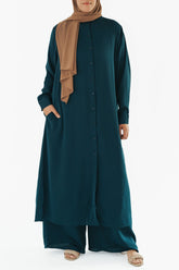 Dark Teal Long Button-Down Tunic