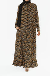 Brown Retro Zig Shirt Dress Buttoned Abaya