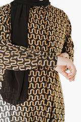 Brown Retro Zig Shirt Dress Buttoned Abaya