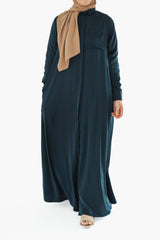 Midnight Navy Shirt Dress Buttoned Abaya