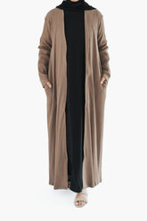 Mocha Ribbed Open Abaya