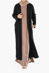 Black Ribbed Open Abaya