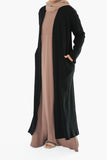 Black Ribbed Open Abaya