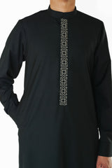 Men's Black Geo Embroidered Thobe