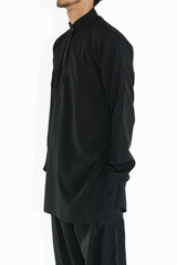 Men's Black Band Collar Tunic Shirt