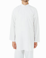 Men's White Band Collar Tunic Shirt