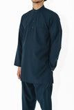 Men's Navy Blue Band Collar Tunic Shirt