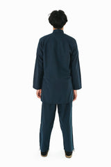 Men's Navy Blue Band Collar Tunic Shirt