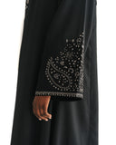 Black & White Embroidered Open Abaya