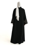 Black & White Embroidered Open Abaya