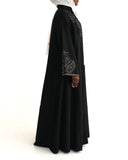 Black & White Embroidered Open Abaya