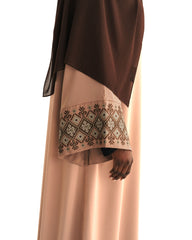 Coffee Embroidered Wide Sleeve Abaya
