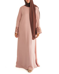 Pink Embroidered Wide Sleeve Abaya