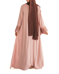 Pink Embroidered Wide Sleeve Abaya