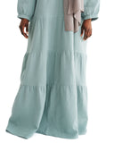 Women's Coastal Blue Muslin Tiered Abaya Dress