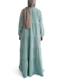 Women's Coastal Blue Muslin Tiered Abaya Dress