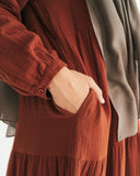 Women's Henna Brown Muslin Tiered Abaya Dress