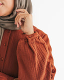 Women's Henna Brown Muslin Tiered Abaya Dress