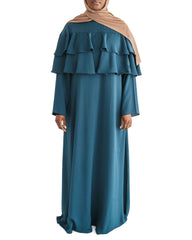 Deep Teal Ruffle Top Formal Abaya