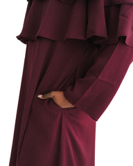 Burgundy Ruffle Top Formal Abaya