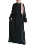 Black Marina Pleated Button Top Abaya