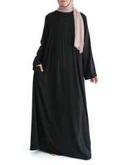 Black Marina Pleated Button Top Abaya