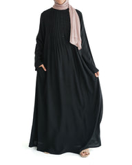 Black Marina Pleated Button Top Abaya