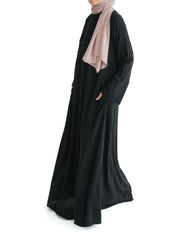 Black Marina Pleated Button Top Abaya