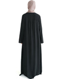 Black Marina Pleated Button Top Abaya