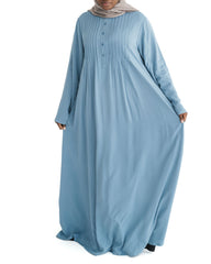 Soft Blue Marina Pleated Button Top Abaya