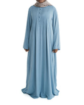 Soft Blue Marina Pleated Button Top Abaya