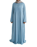 Soft Blue Marina Pleated Button Top Abaya