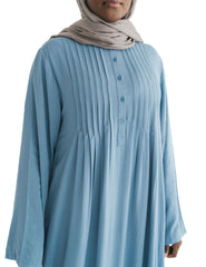 Soft Blue Marina Pleated Button Top Abaya