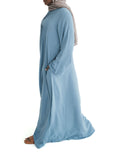 Soft Blue Marina Pleated Button Top Abaya
