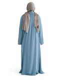 Soft Blue Marina Pleated Button Top Abaya