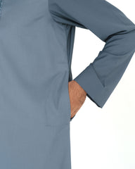 Men's Slate Blue Geo Embroidered Thobe