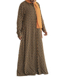 Brown Retro Zig Shirt Dress Buttoned Abaya
