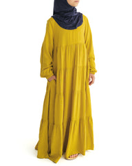 Girls Sunshine Yellow Tiered Abaya