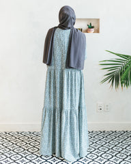 Airy Blue Printed Tiered Abaya