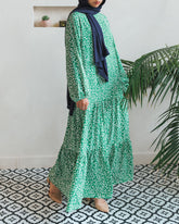 Kelly Green Printed Tiered Abaya