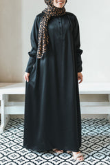 Black Satin Pleated Blouse Abaya