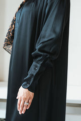 Black Satin Pleated Blouse Abaya