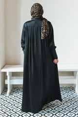 Black Satin Pleated Blouse Abaya