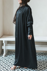 Black Satin Pleated Blouse Abaya